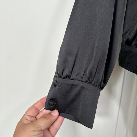 Black Satin Surplice Long Sleeve Bodysuit - 1X - Picture 6 of 11